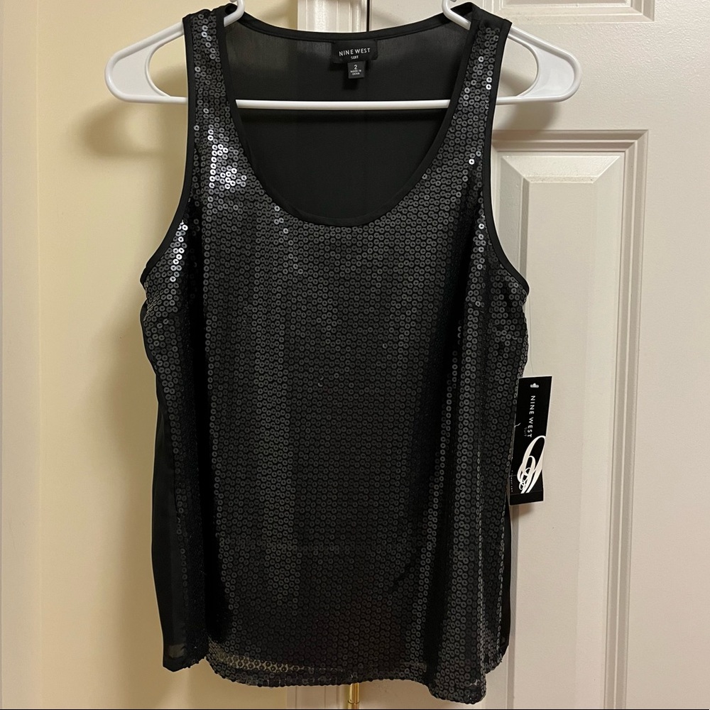 Nine West Sequin Tank- Black, Sz 2